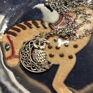 Silver Celestial  Celtic Charm Necklace with Vintage Detailing